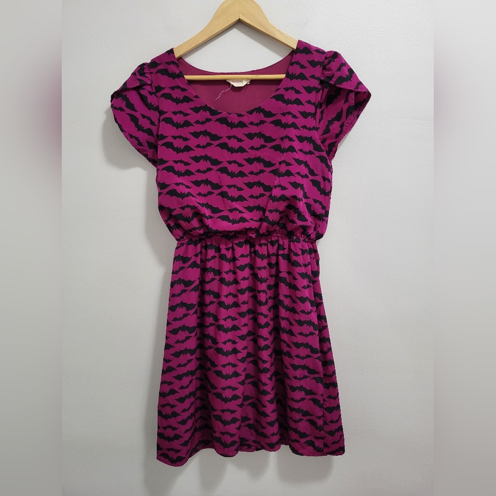 Peach Love Fuscia Bat Blouson Dress Spooky Halloween Size Small / Medium